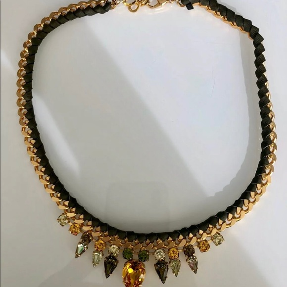 Crystal Orange Green RHINESTONE LEATHER Necklace!! - Picture 3 of 9